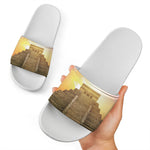 Mayan Civilization Print White Slide Sandals