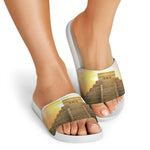 Mayan Civilization Print White Slide Sandals