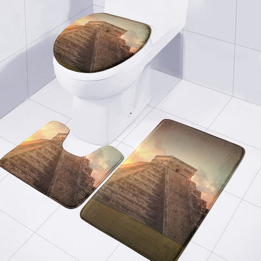 Mayan Pyramid Print 3 Piece Bath Mat Set