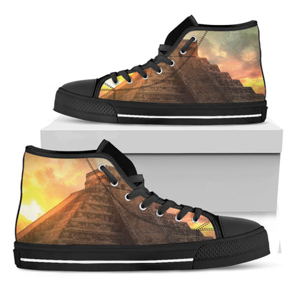 Mayan Pyramid Print Black High Top Shoes
