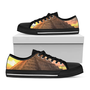 Mayan Pyramid Print Black Low Top Shoes