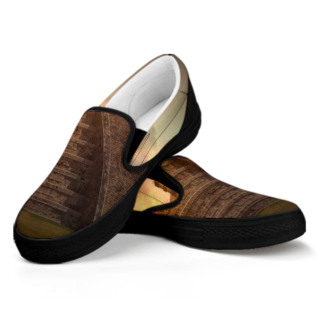 Mayan Pyramid Print Black Slip On Shoes