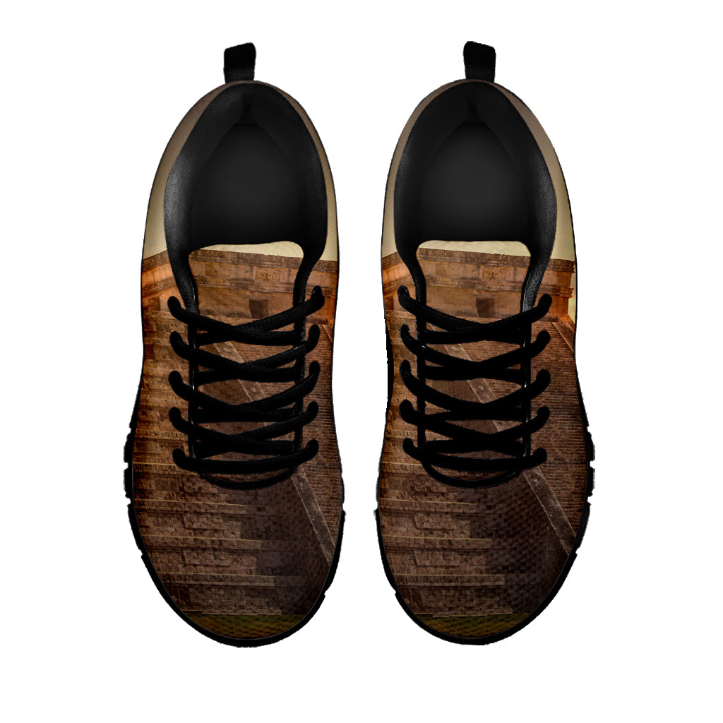 Mayan Pyramid Print Black Sneakers