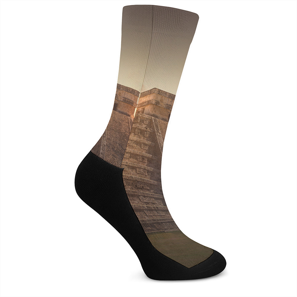 Mayan Pyramid Print Crew Socks