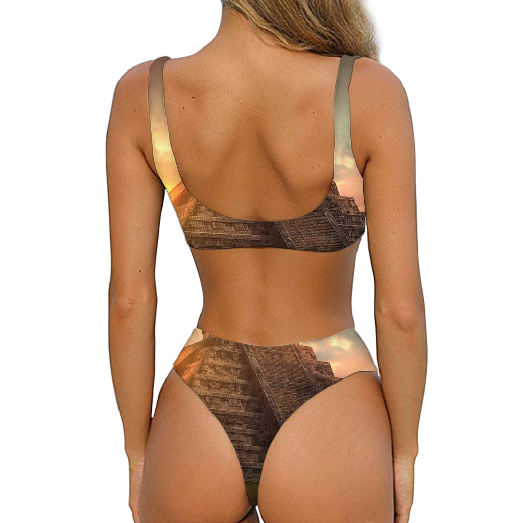 Mayan Pyramid Print Front Bow Tie Bikini