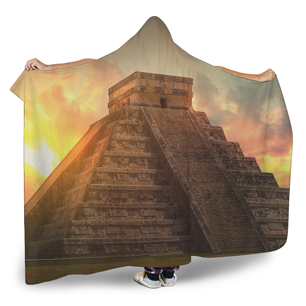 Mayan Pyramid Print Hooded Blanket