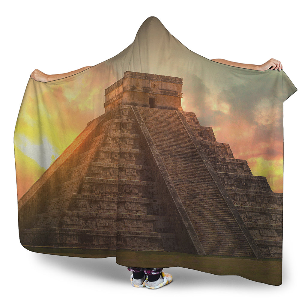 Mayan Pyramid Print Hooded Blanket