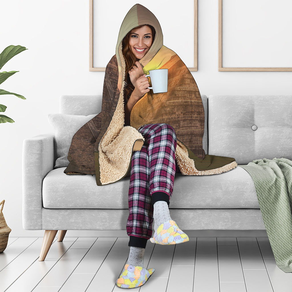 Mayan Pyramid Print Hooded Blanket