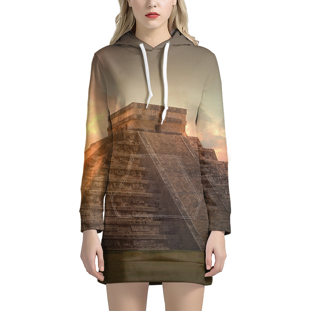 Mayan Pyramid Print Hoodie Dress