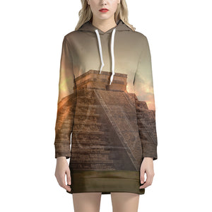 Mayan Pyramid Print Hoodie Dress