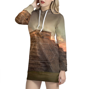 Mayan Pyramid Print Hoodie Dress