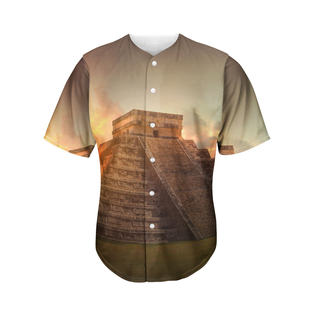Mayan Pyramid Print Men's Baseball Jersey