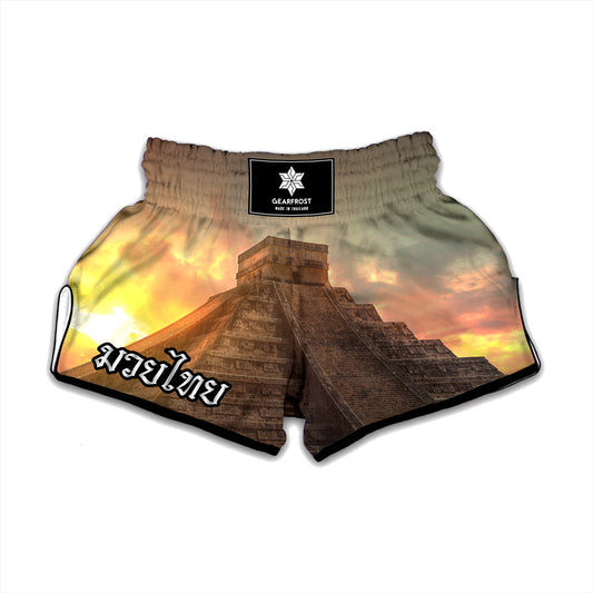 Mayan Pyramid Print Muay Thai Boxing Shorts