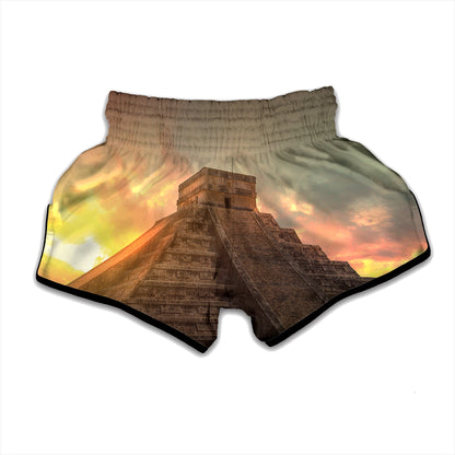Mayan Pyramid Print Muay Thai Boxing Shorts