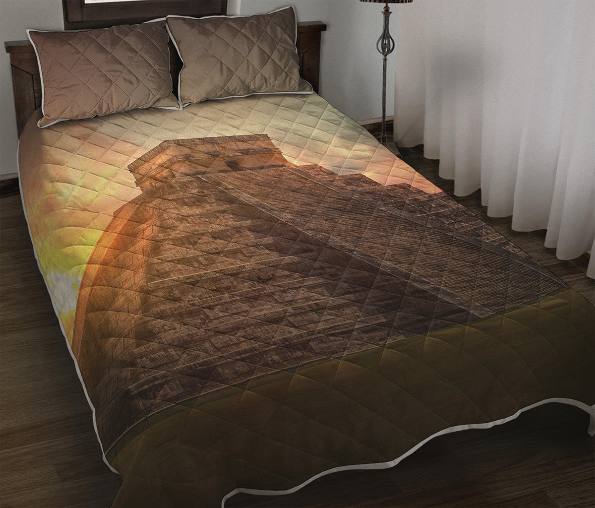 Mayan Pyramid Print Quilt Bed Set