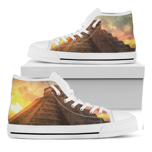 Mayan Pyramid Print White High Top Shoes