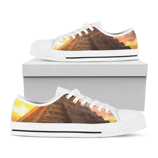 Mayan Pyramid Print White Low Top Shoes