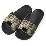 Mayan Stone Print Black Slide Sandals
