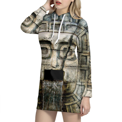 Mayan Stone Print Hoodie Dress