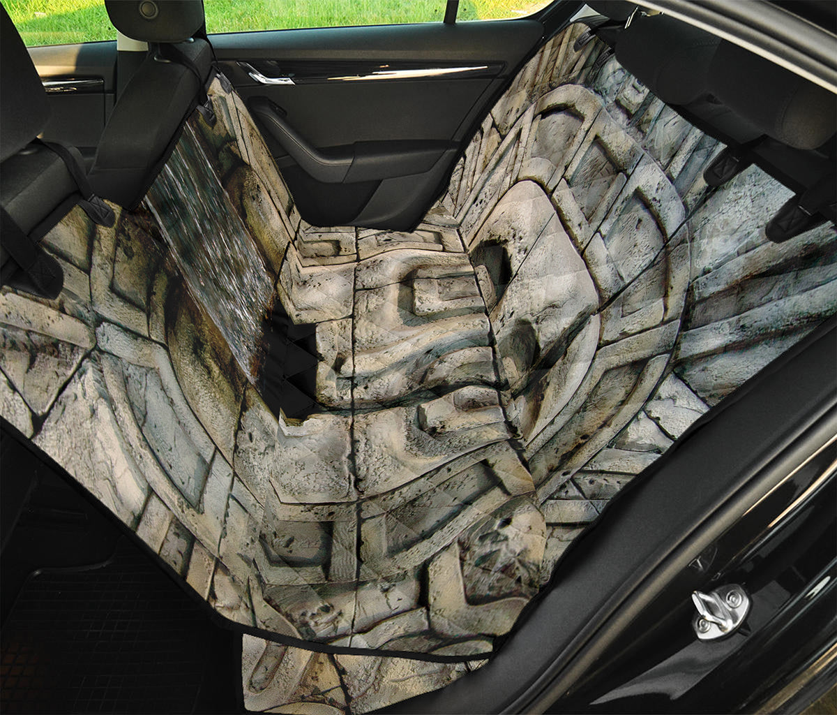Mayan Stone Print Pet Car Back Seat Cover
