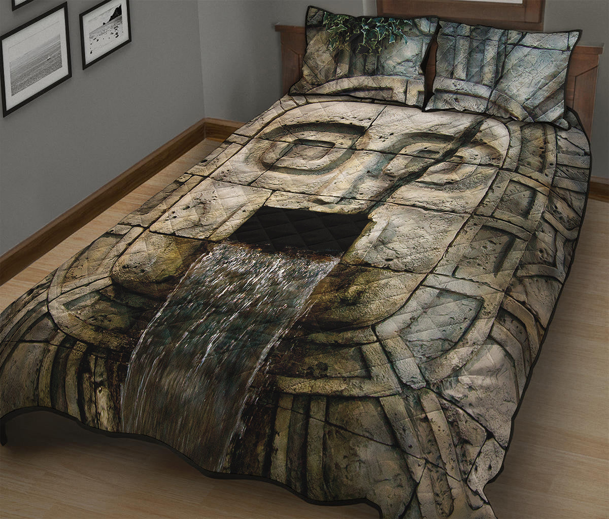 Mayan Stone Print Quilt Bed Set