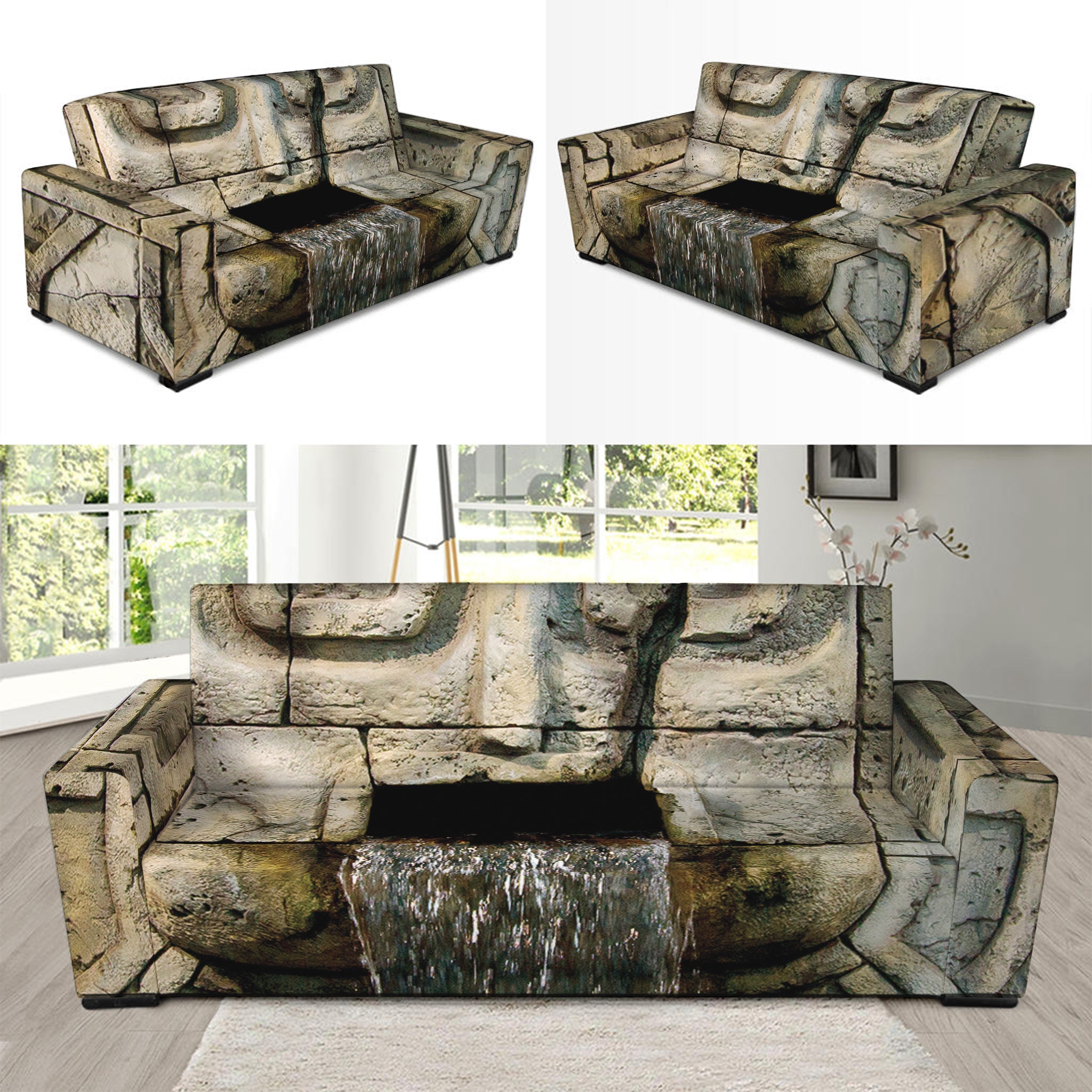 Mayan Stone Print Sofa Slipcover