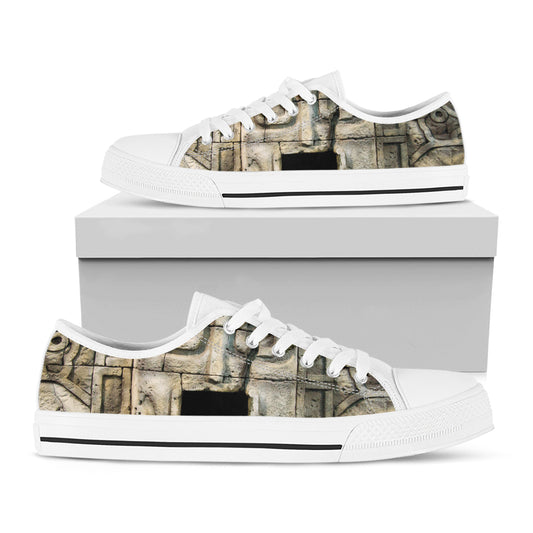 Mayan Stone Print White Low Top Shoes
