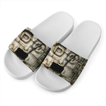 Mayan Stone Print White Slide Sandals