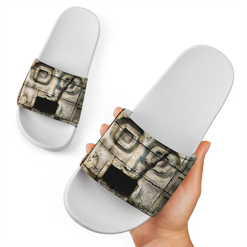 Mayan Stone Print White Slide Sandals