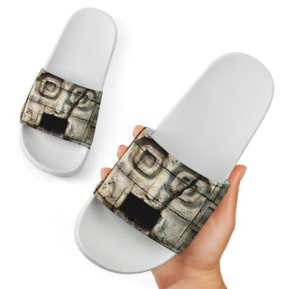 Mayan Stone Print White Slide Sandals
