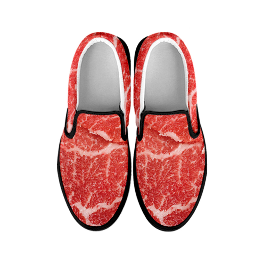 Meat Print Black Slip On Shoes