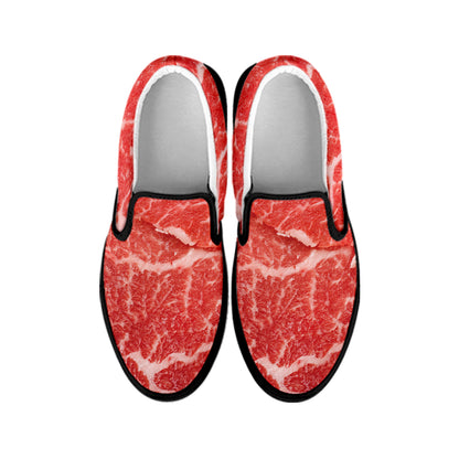 Meat Print Black Slip On Shoes