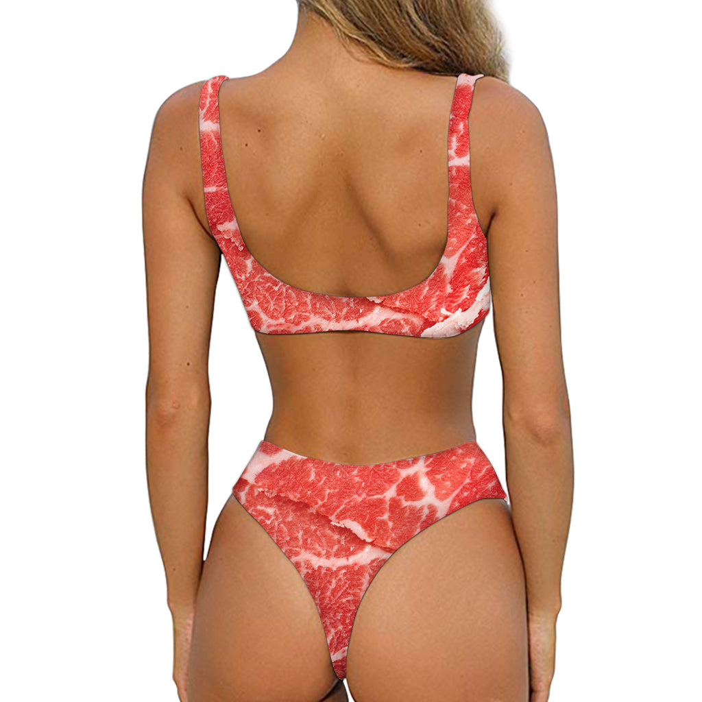 Meat Print Front Bow Tie Bikini