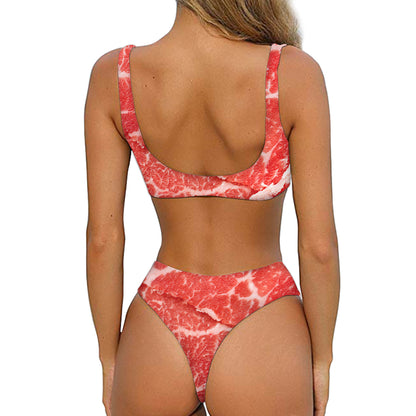 Meat Print Front Bow Tie Bikini