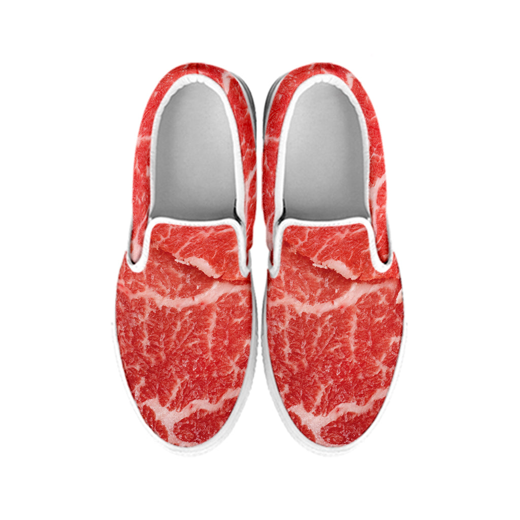 Meat Print White Slip On Shoes
