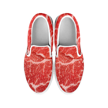 Meat Print White Slip On Shoes