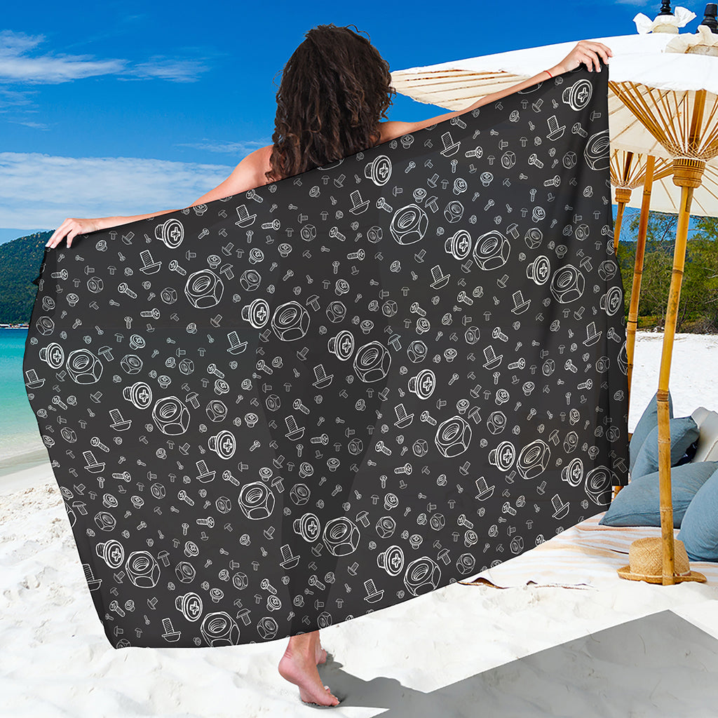 Mechanic Nuts and Bolts Pattern Print Beach Sarong Wrap