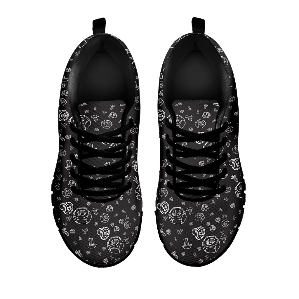 Mechanic Nuts and Bolts Pattern Print Black Sneakers