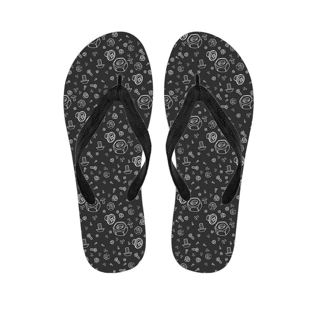 Mechanic Nuts and Bolts Pattern Print Flip Flops