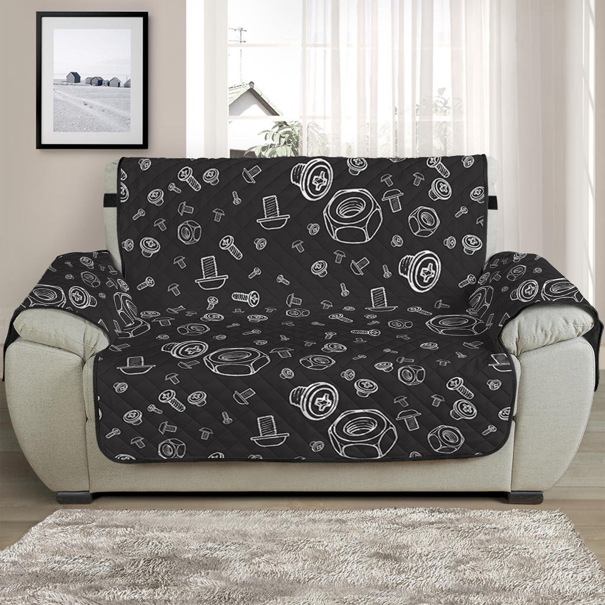 Mechanic Nuts and Bolts Pattern Print Half Sofa Protector