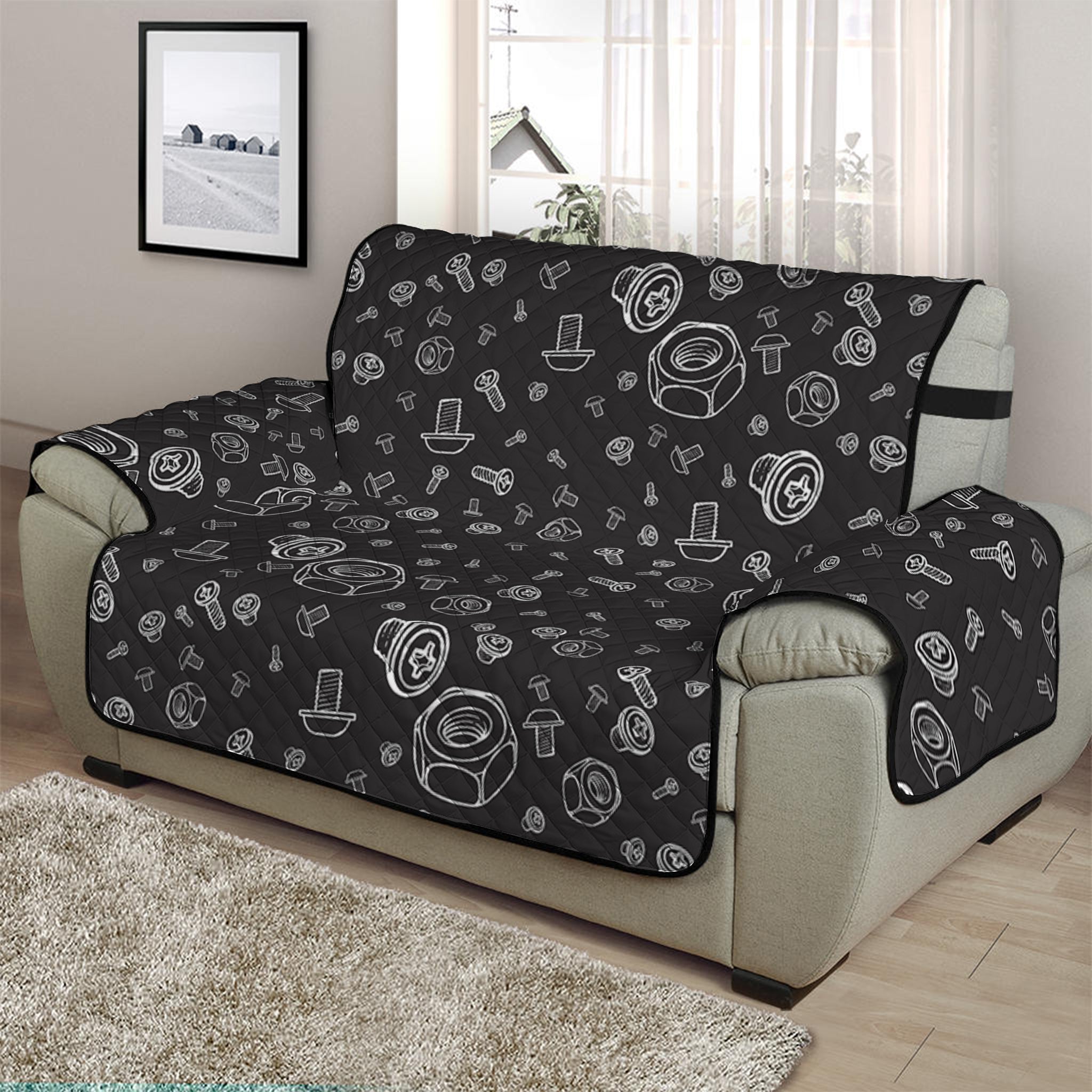 Mechanic Nuts and Bolts Pattern Print Half Sofa Protector