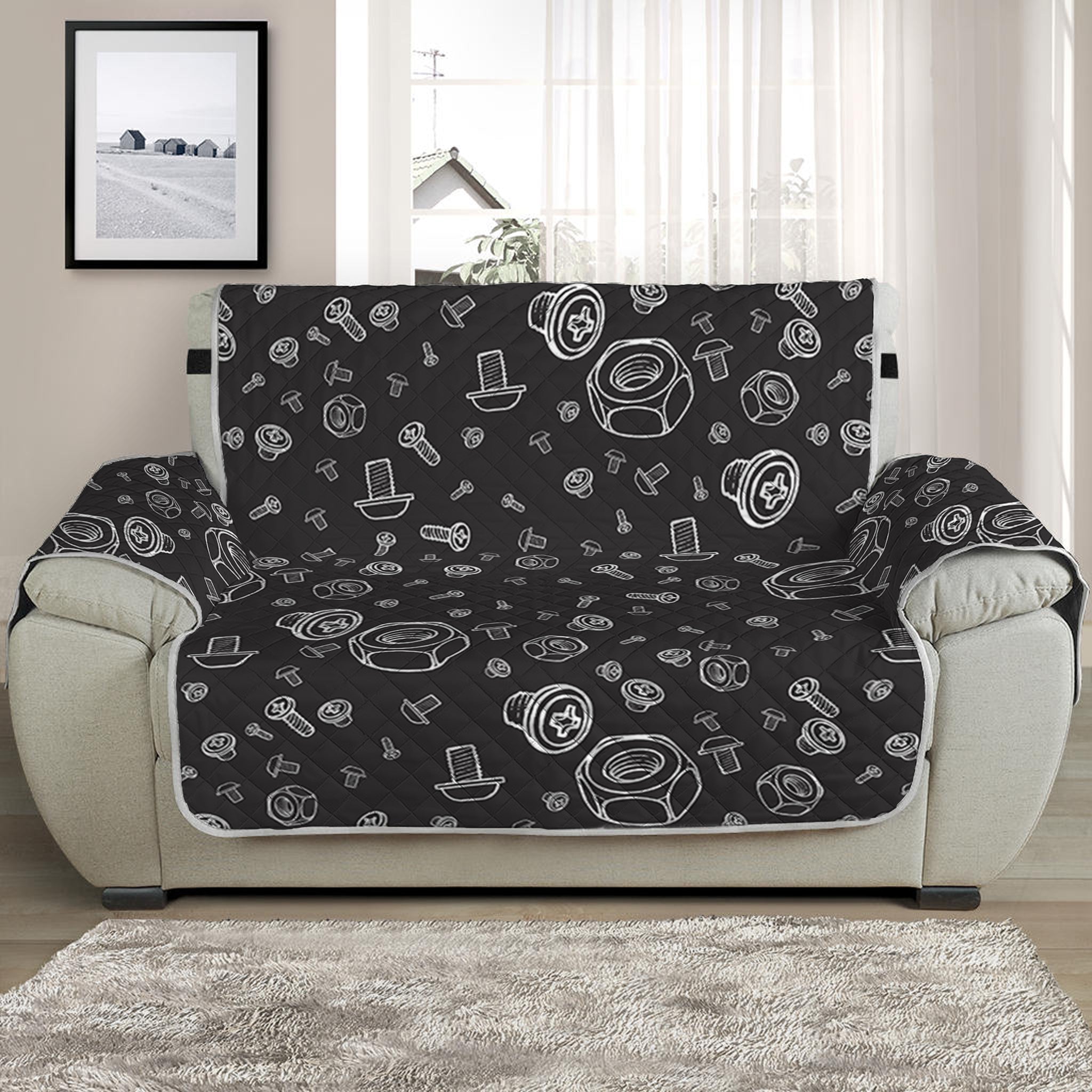 Mechanic Nuts and Bolts Pattern Print Half Sofa Protector