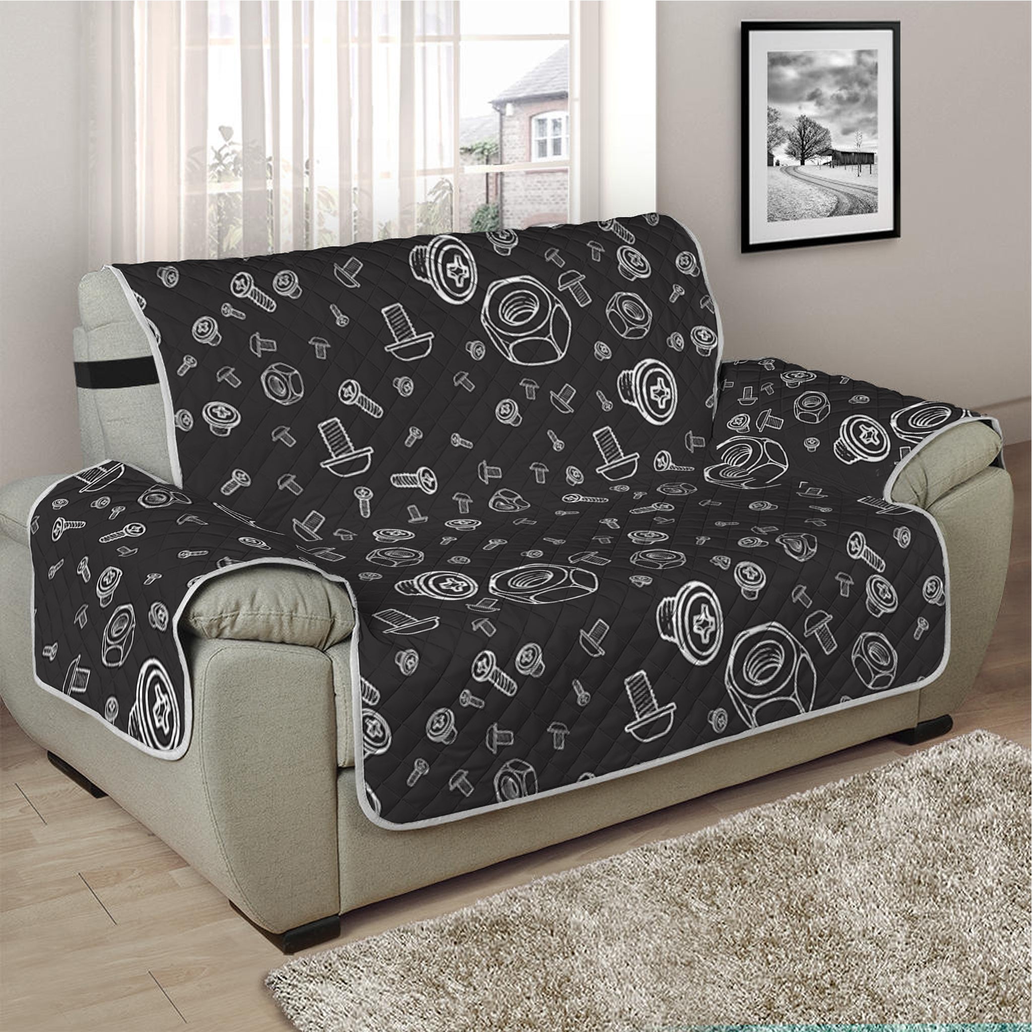 Mechanic Nuts and Bolts Pattern Print Half Sofa Protector