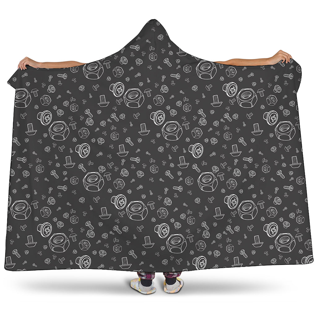 Mechanic Nuts and Bolts Pattern Print Hooded Blanket