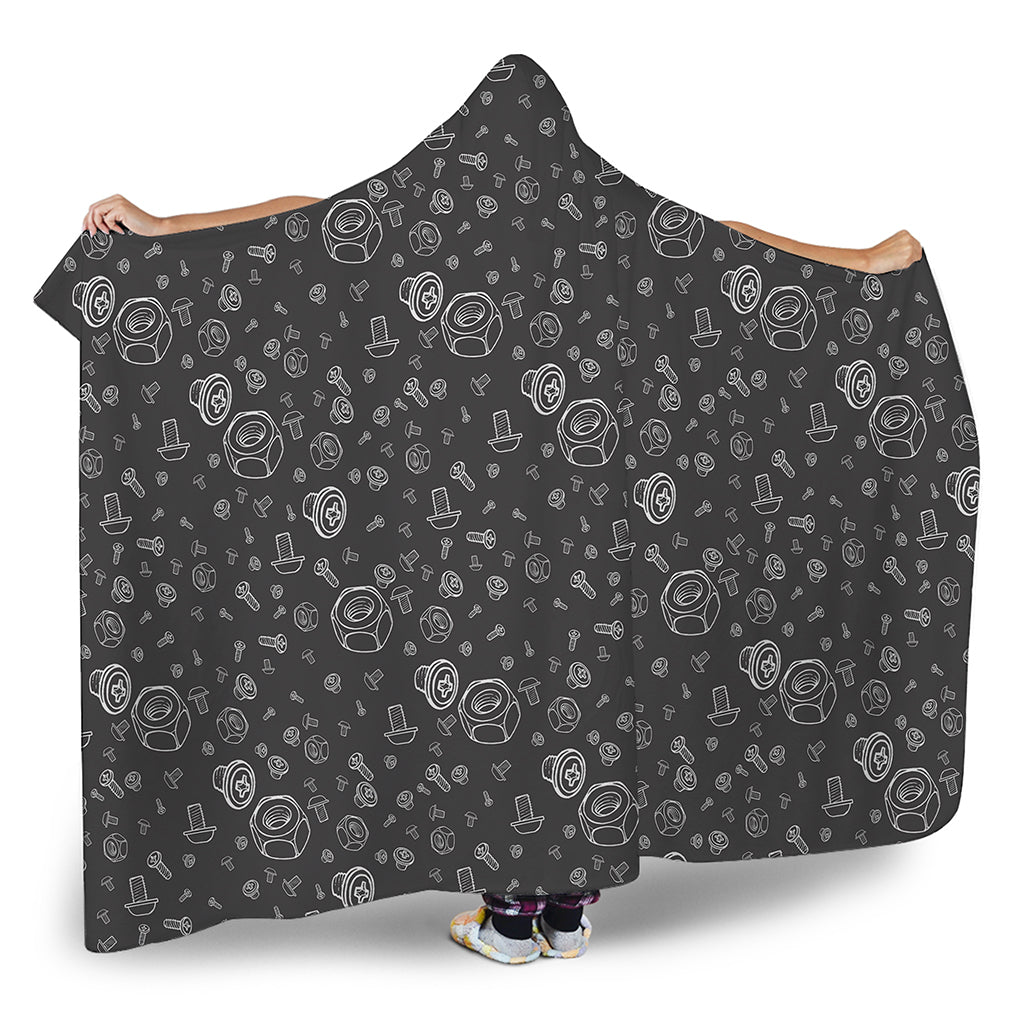 Mechanic Nuts and Bolts Pattern Print Hooded Blanket