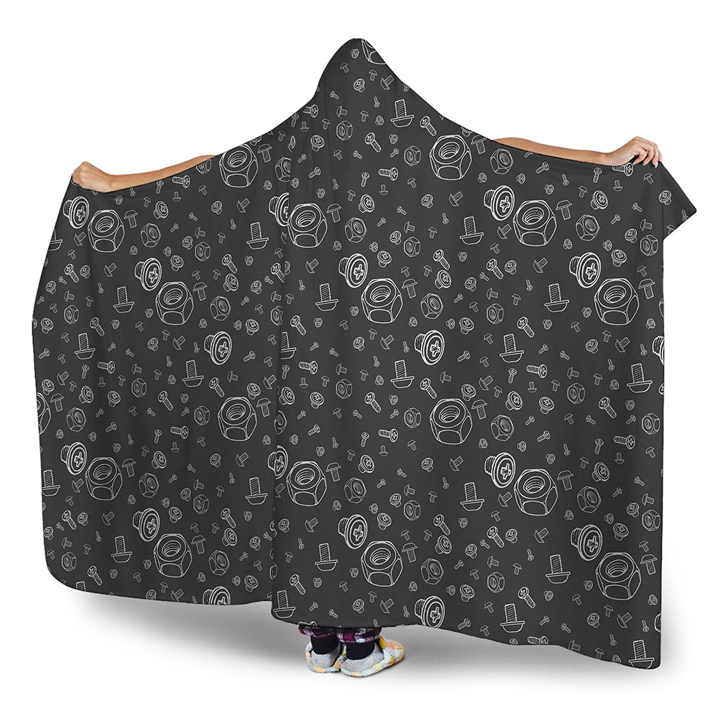 Mechanic Nuts and Bolts Pattern Print Hooded Blanket