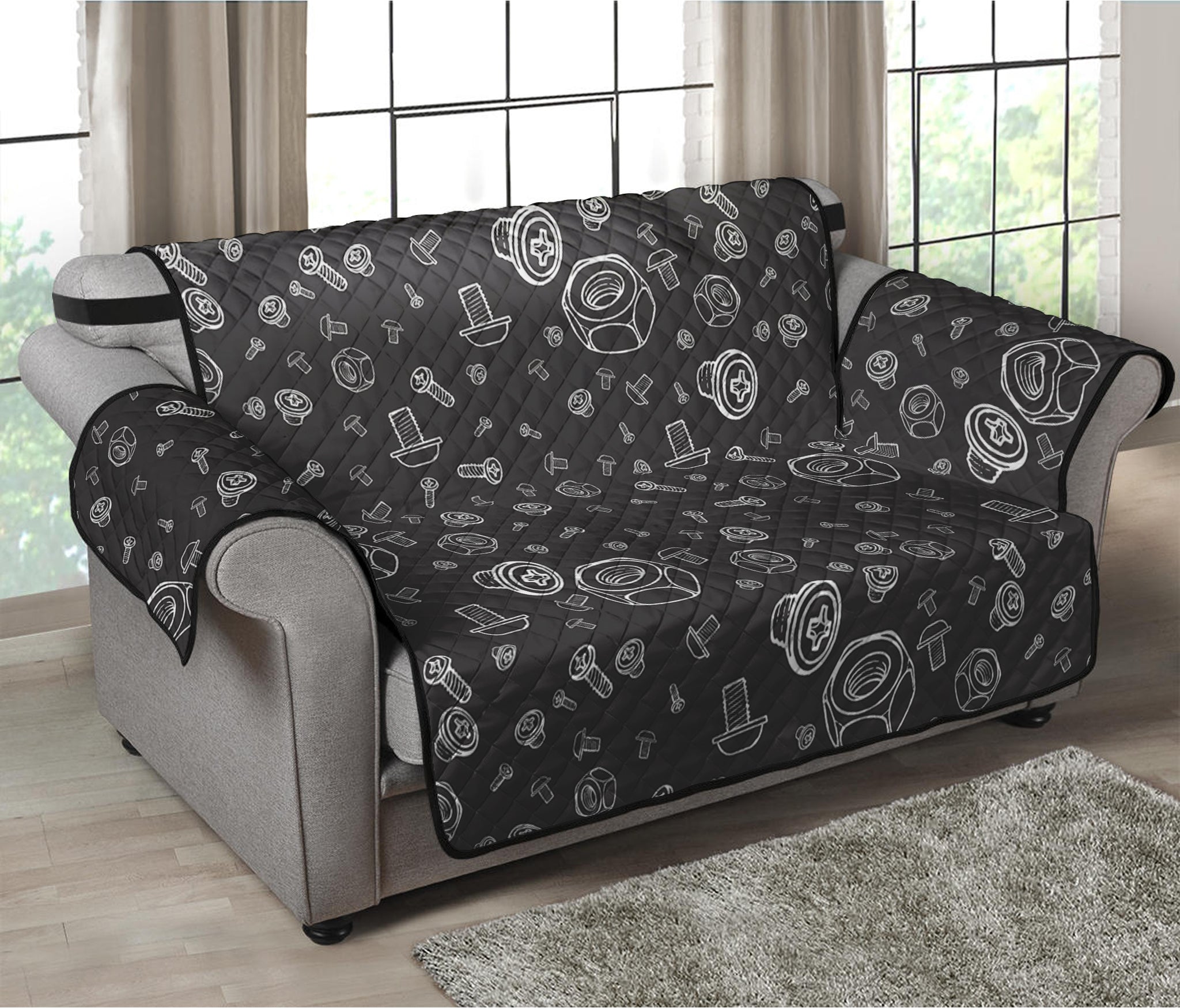 Mechanic Nuts and Bolts Pattern Print Loveseat Protector