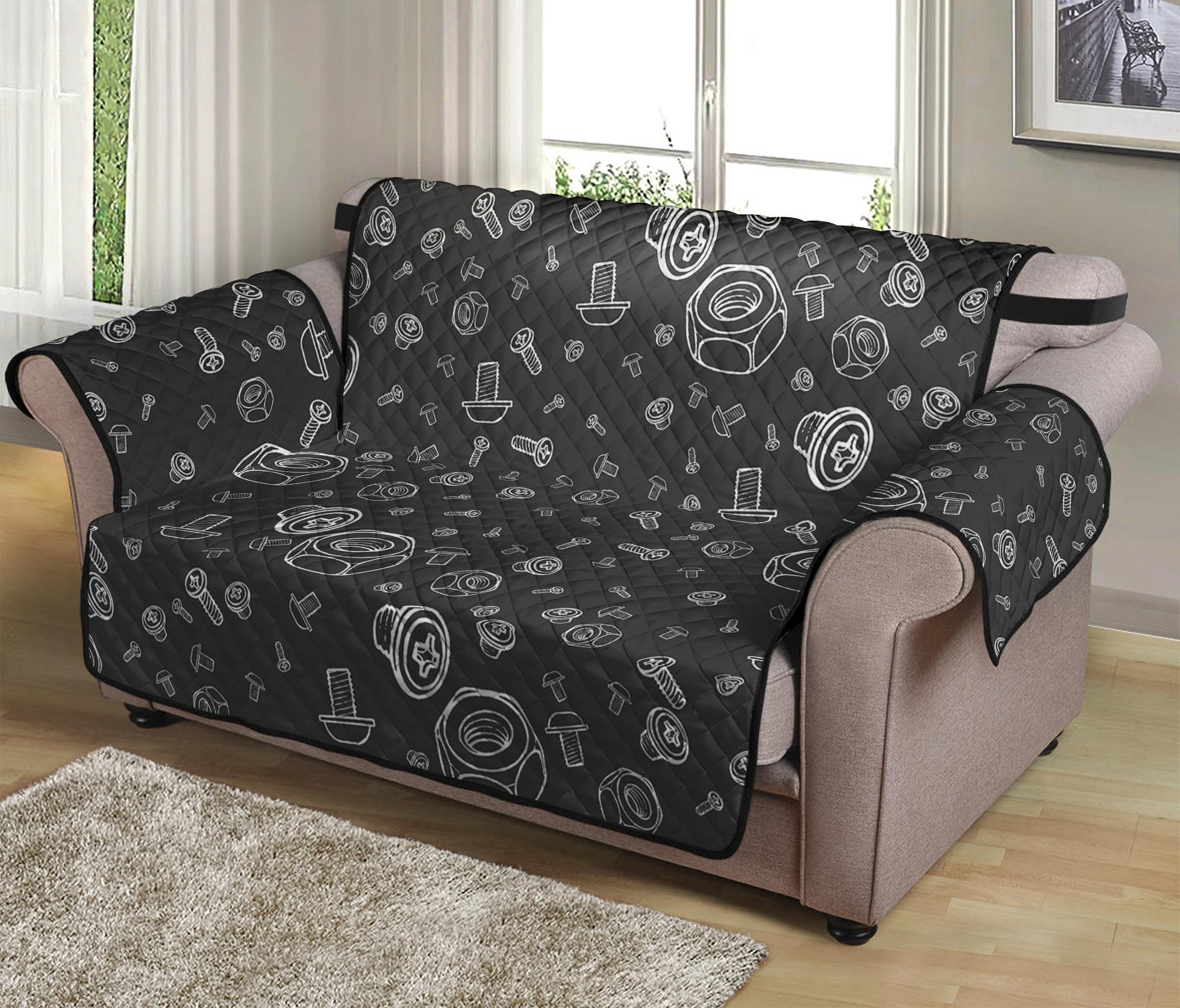 Mechanic Nuts and Bolts Pattern Print Loveseat Protector