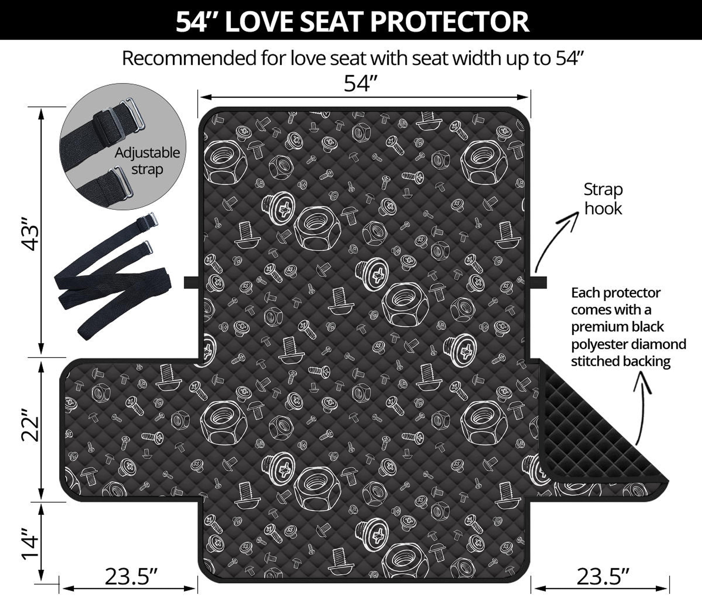 Mechanic Nuts and Bolts Pattern Print Loveseat Protector