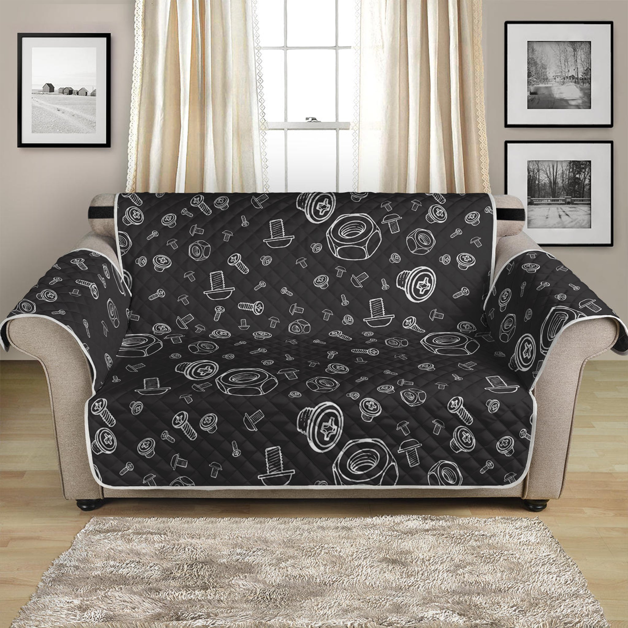 Mechanic Nuts and Bolts Pattern Print Loveseat Protector